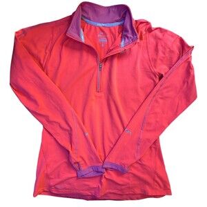 Nike Women’s Size M Running Dri-FIT Shirt Pink/Orange 1/4 Zip Long Sleeve
